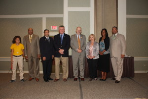 From Left to Right: Teresa Simspon (Agape-Satyagraha Graduate), Don Mitchell (BCM Board Chair), Hector Ortiz (Honorary Chair), Steve Suknaic (Lifetime Achievement Peacemaker Honoree), Stephen Drachler, Louise Knight & Helen Spence (Peacemaker Honorees), Vladimir Beaufils (BCM Board Member)